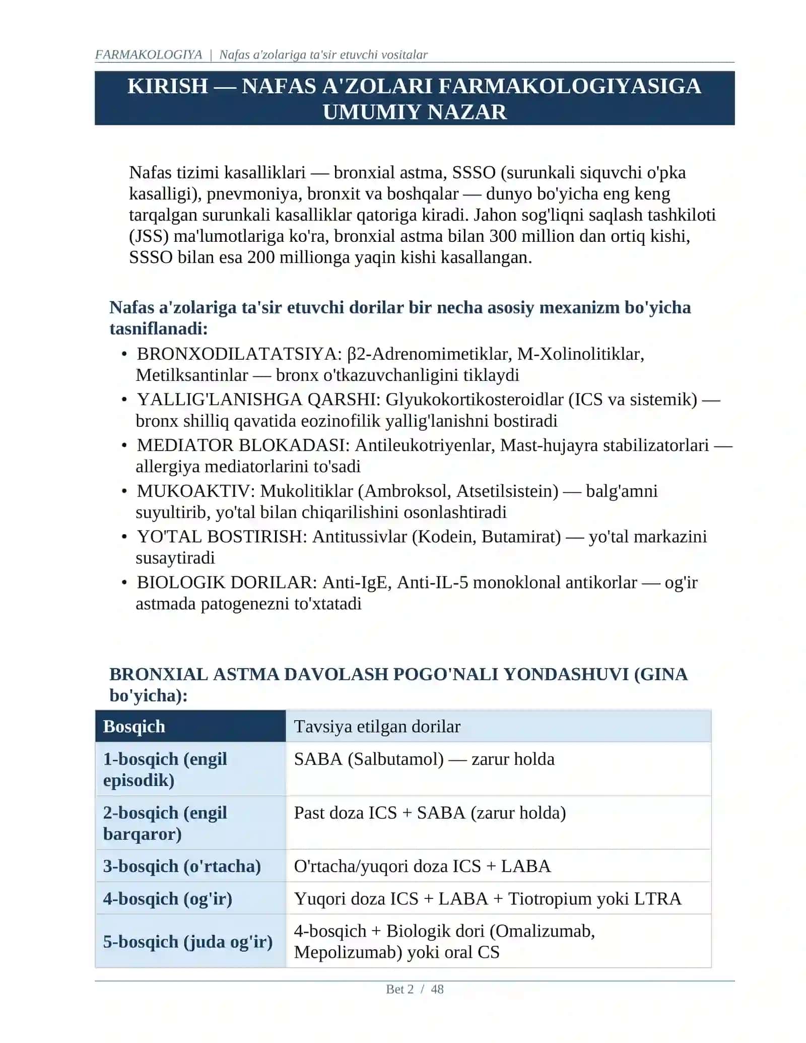 NAFAS A'ZOLARIGA TA'SIR ETUVCHI VOSITALAR MUSTAQIL ISH 2
