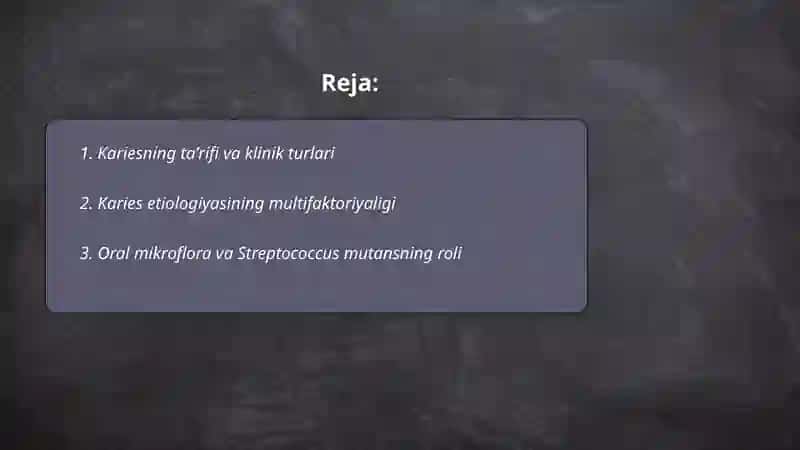 Karies etiologiyasi, patogenezi va uning yoshga oid belgilari 2