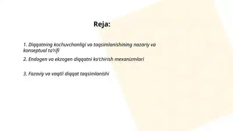 Diqqatning kochuvchanligi va taqsimlanishini o'rganish 2