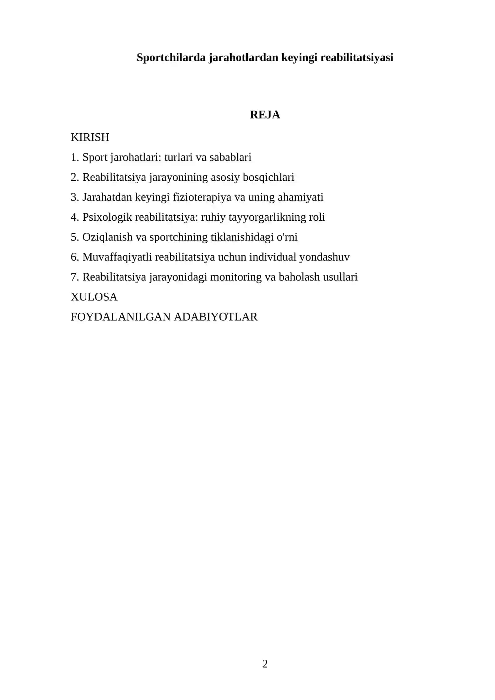 Sportchilarda jarahotlardan keyingi reabilitatsiyasi 2