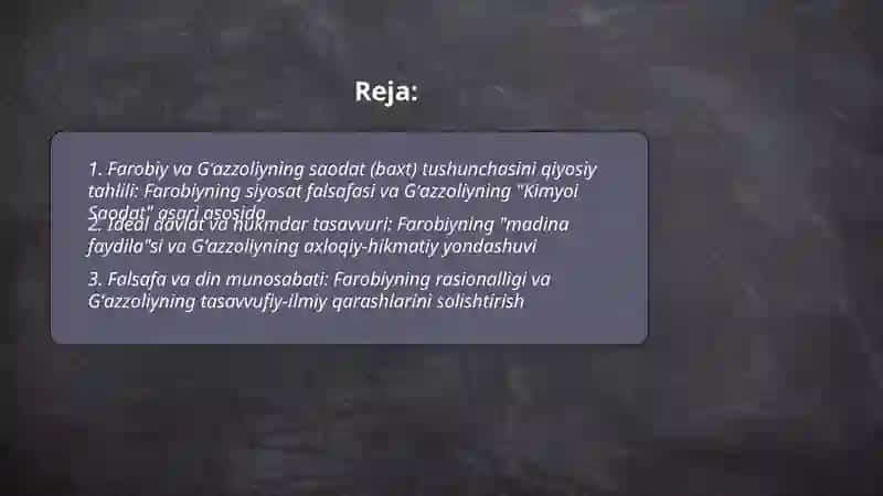 Farobiy va Gʻazzoliyning falsafa ilmiga oid qarashlar 2