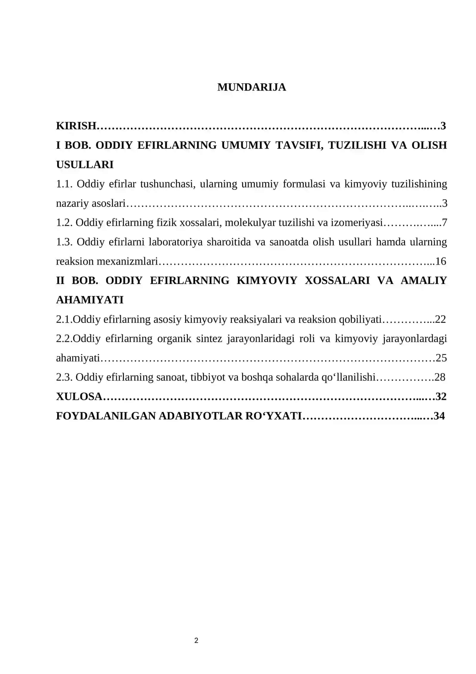 Oddiy efirlar va ularning xossalari kurs ishi 2