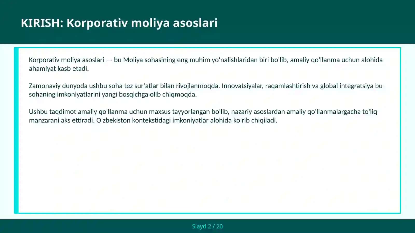 Korporativ moliya asoslari 2