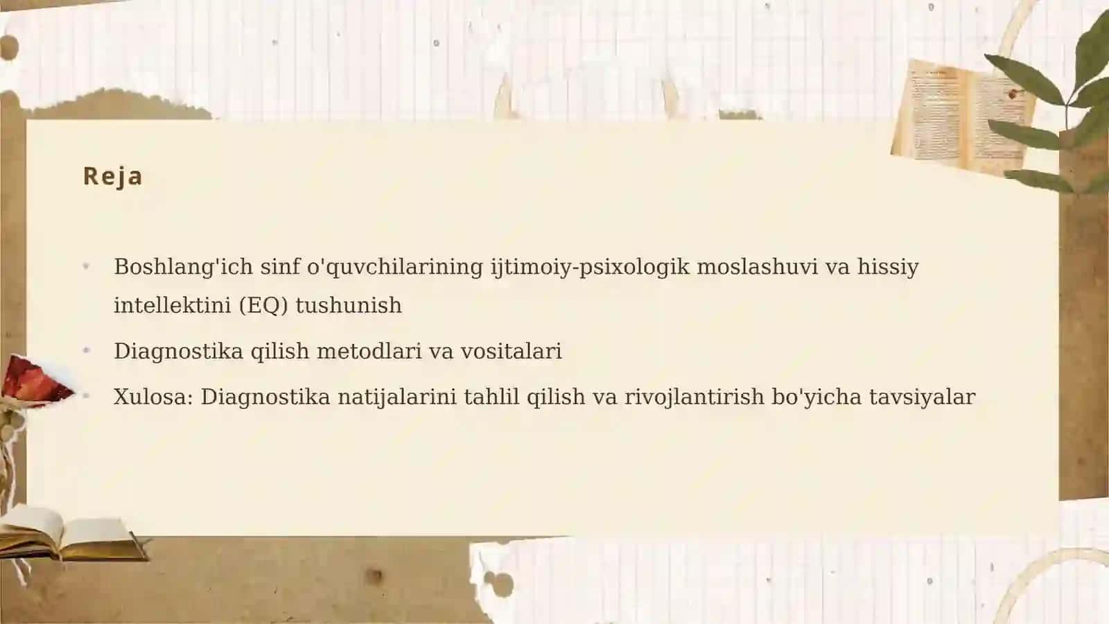 Boshlang’ich sinf o’quvchilarining ijtimoiy-psixologik moslashuvi va hissiy intellektini (EQ) diagnostika qilish metodologiyasi 2