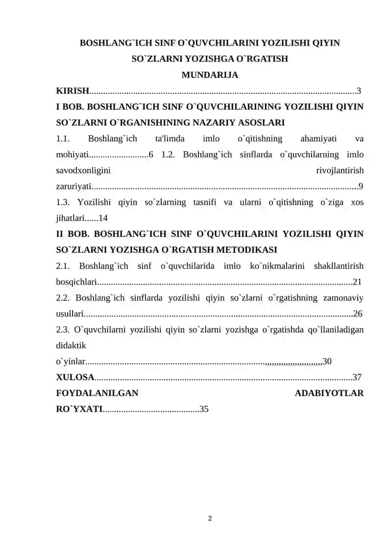 BOSHLANG`ICH SINF O`QUVCHILARINI YOZILISHI QIYIN SO`ZLARNI YOZISHGA O`RGATISH 2