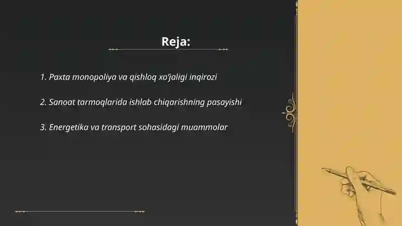 Paxta monopoliya va qishloq xoʻjaligi inqirozi 2