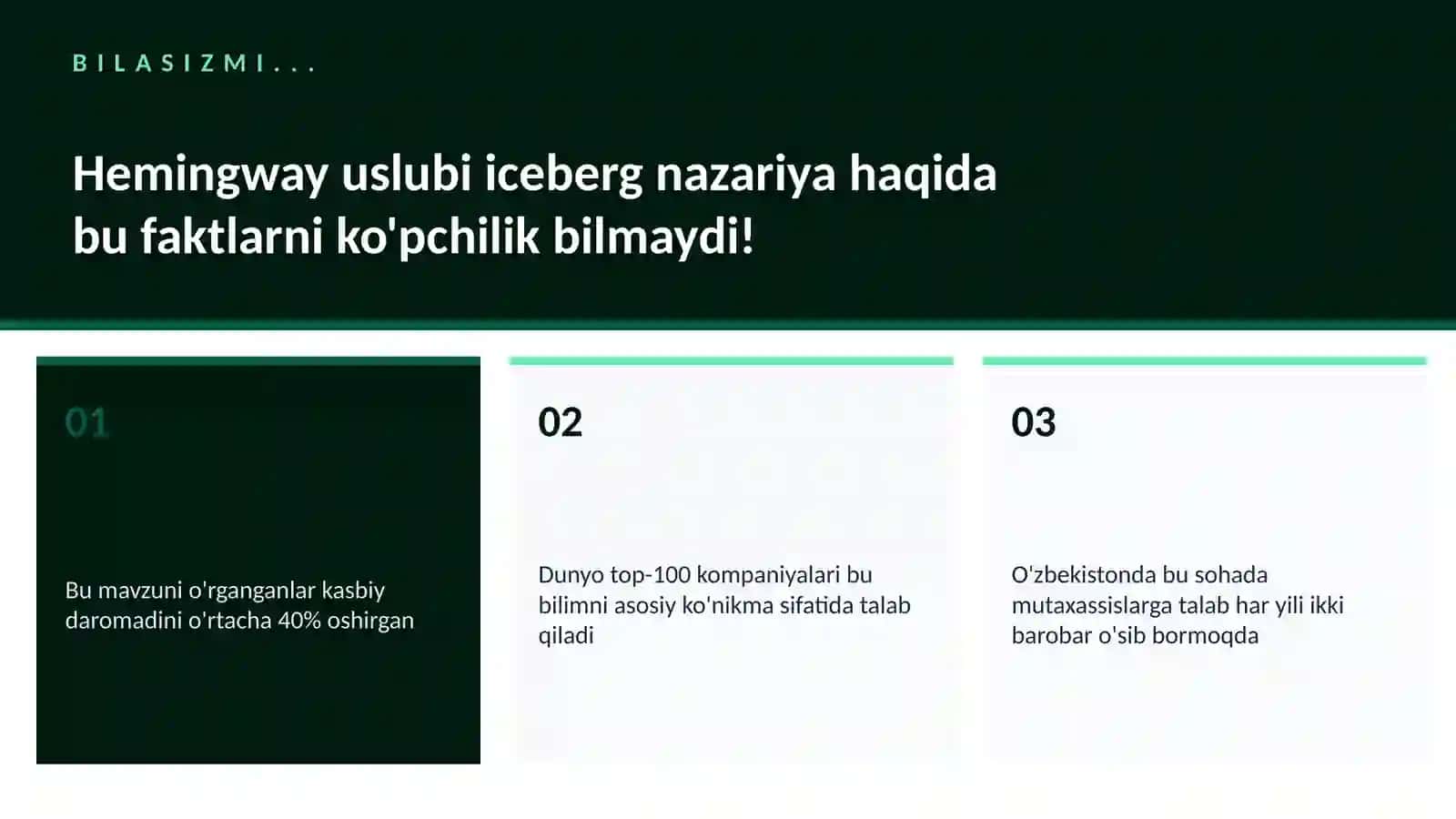 Hemingway uslubi iceberg nazariya 2