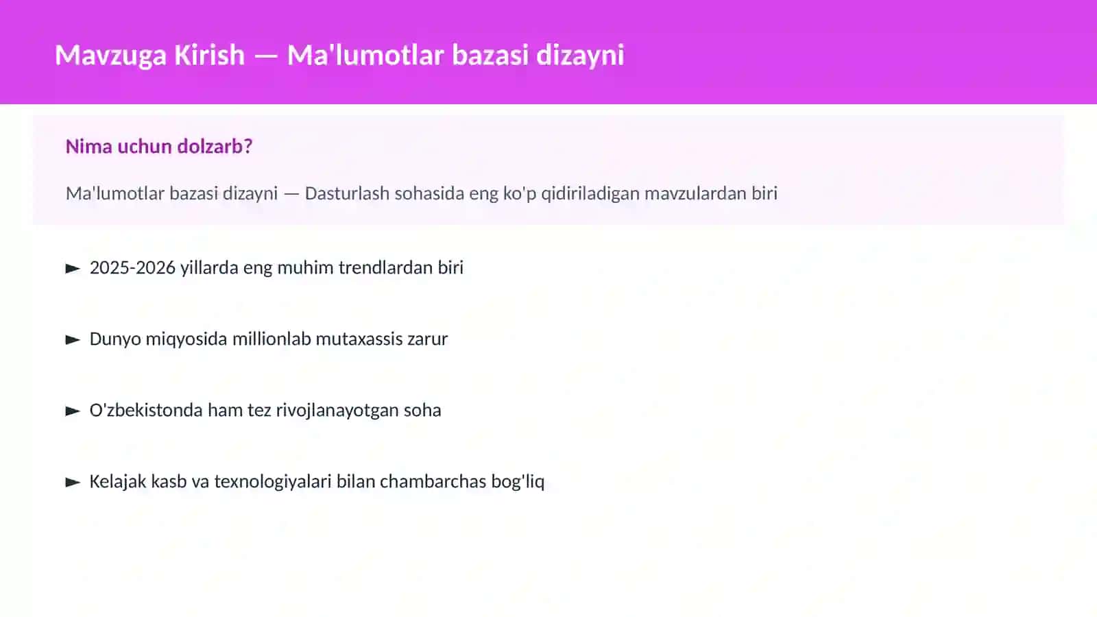 Ma'lumotlar bazasi dizayni 2