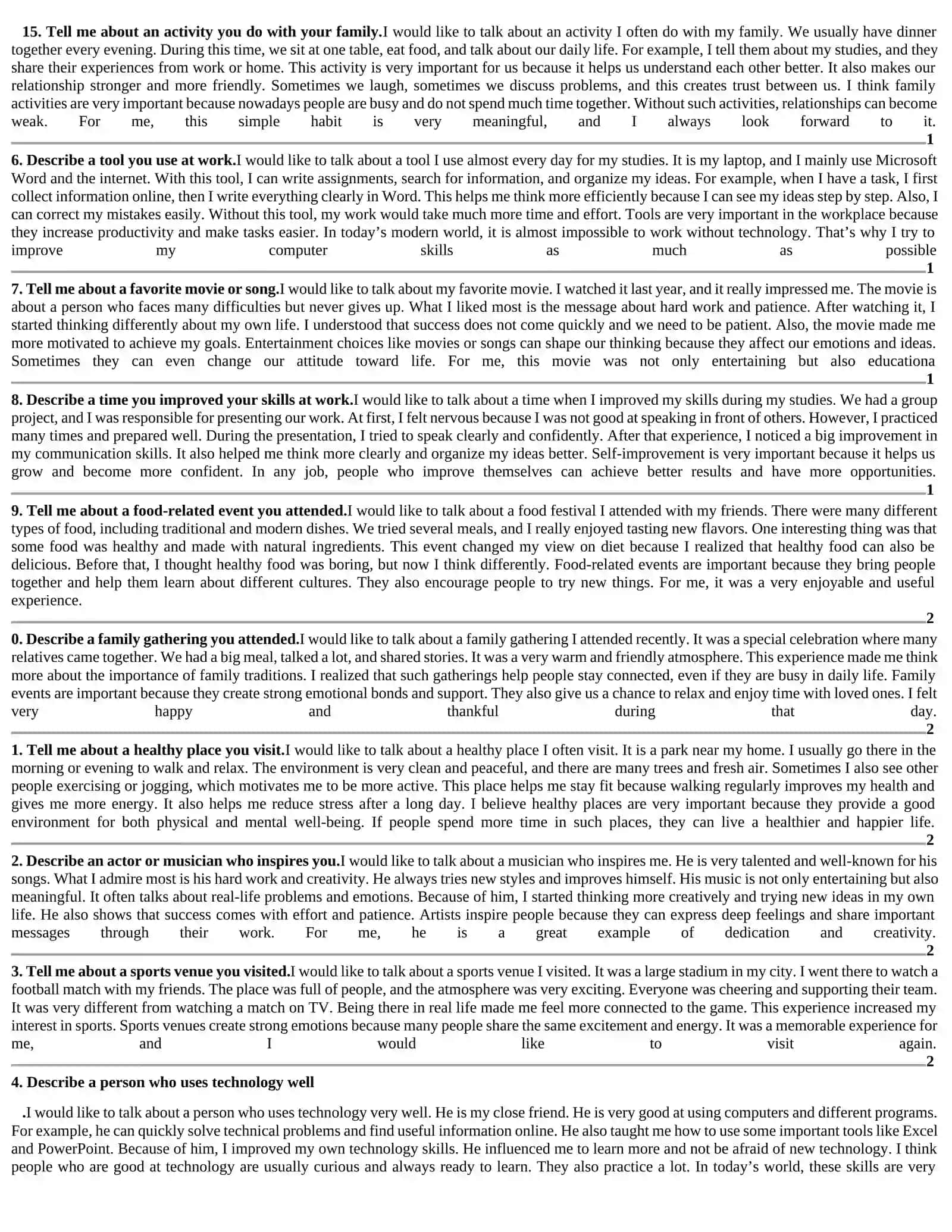 writing PART 2 uchun idea va savollarga javob va shablonlar 2