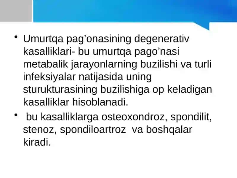 Umurtqayallig’lanish va degenerativ-distrofik kasalliklari 2