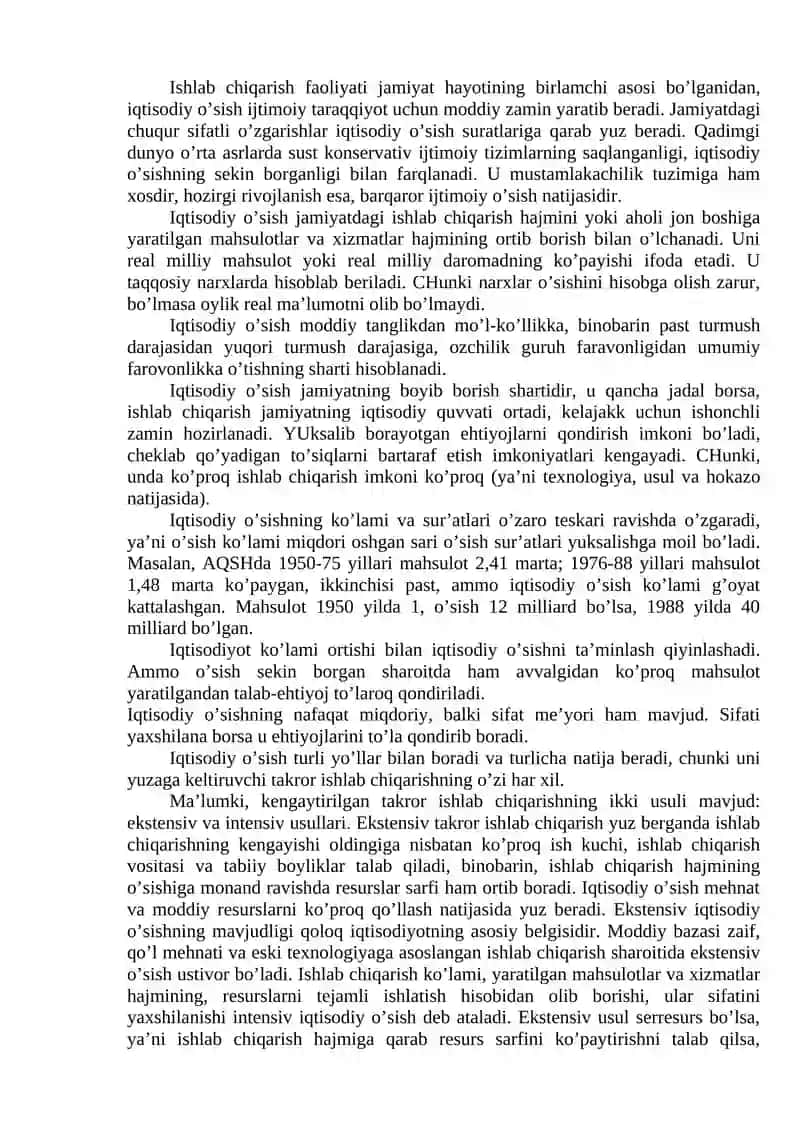 Iqtisodiy taraqqiyot, iqtisodiy o`sish va milliy boylik 2
