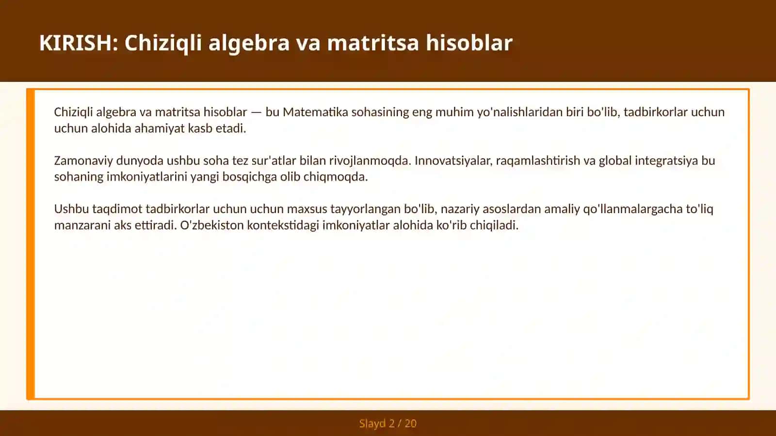 Chiziqli algebra va matritsa hisoblar 2