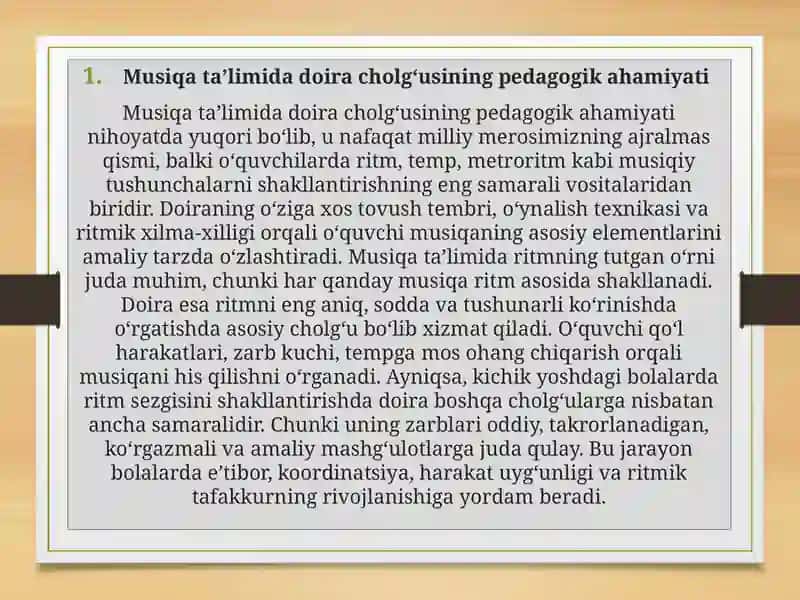 MUSIQA DARSLARINI TASHKIL ETISHDA DOIRANING O'RNI 2