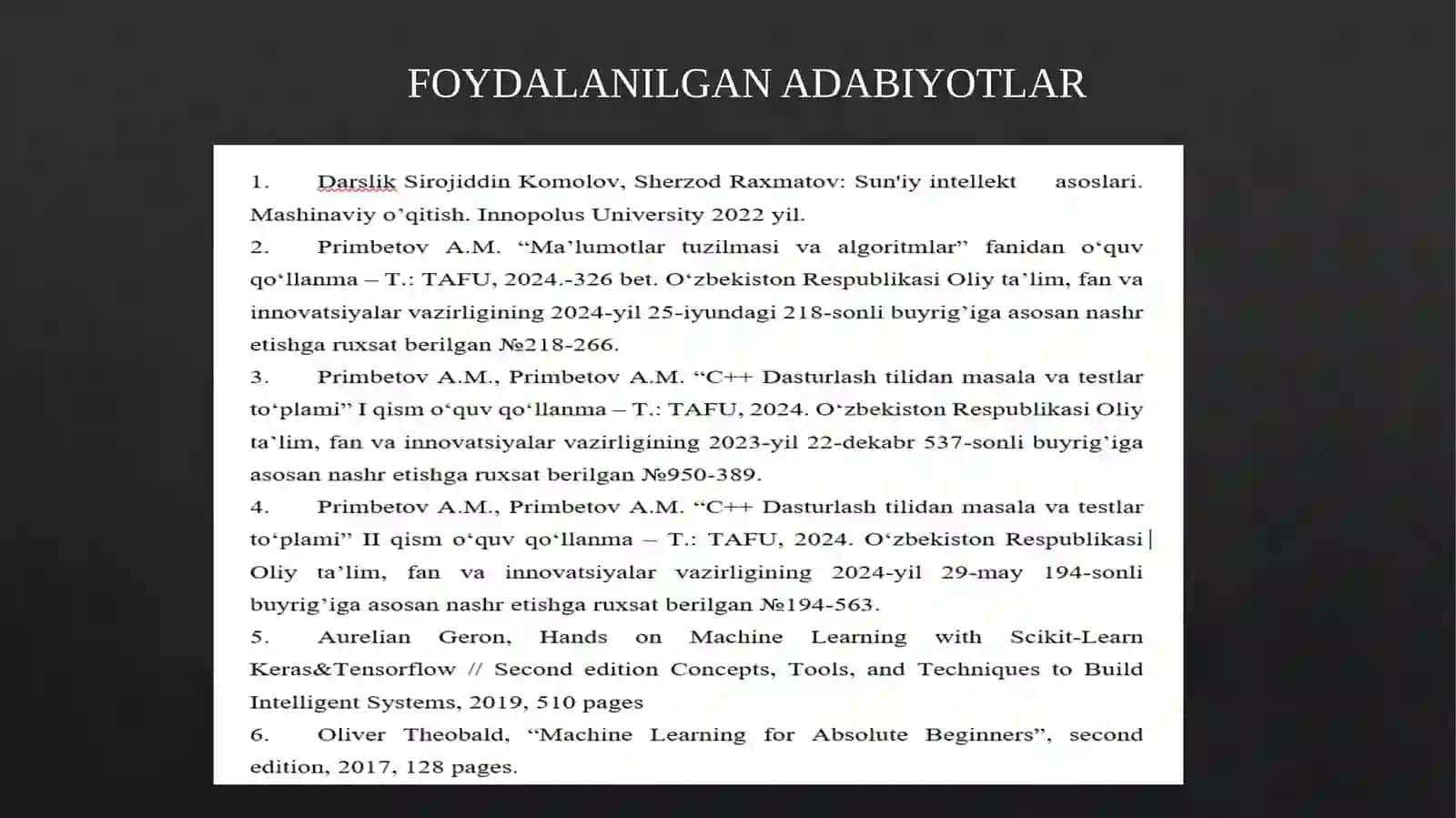 O'rgatuvchiTanlanmalar 2