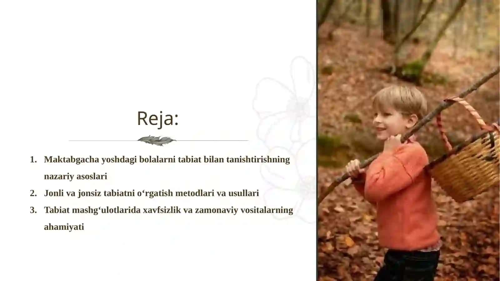 MAKTABGACHA YOSHDAGI BOLALARNI JONLI VA JONSIZ TABIAT BILAN TANISHRIRISH TAMOYILLARI 2