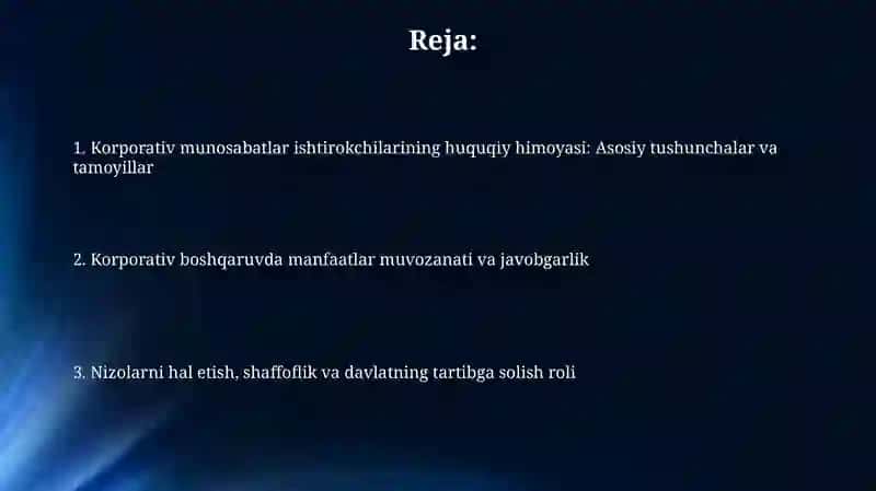 Korporativ munosabatlar ishtirokchilari huquq va manfaatlarini himoya qilish 2