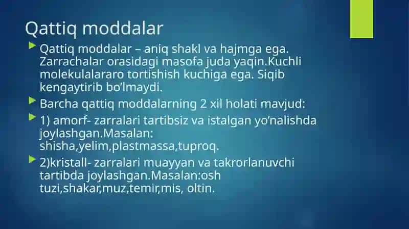 Moddalarning qattiq suyuq holatlarini o’rganish 2
