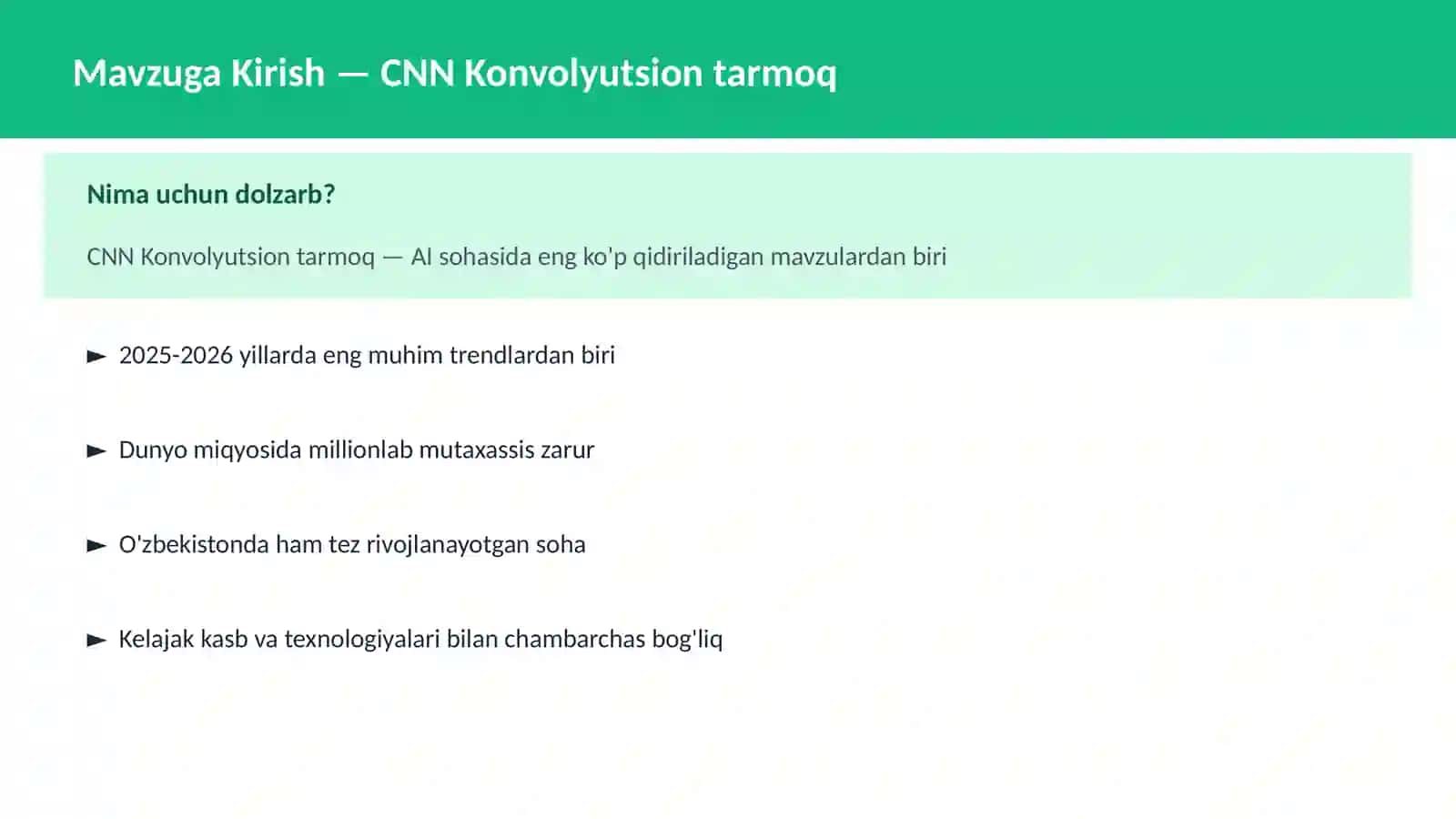 AI | DEEP LEARNING VA NEYRON TARMOQLAR 2