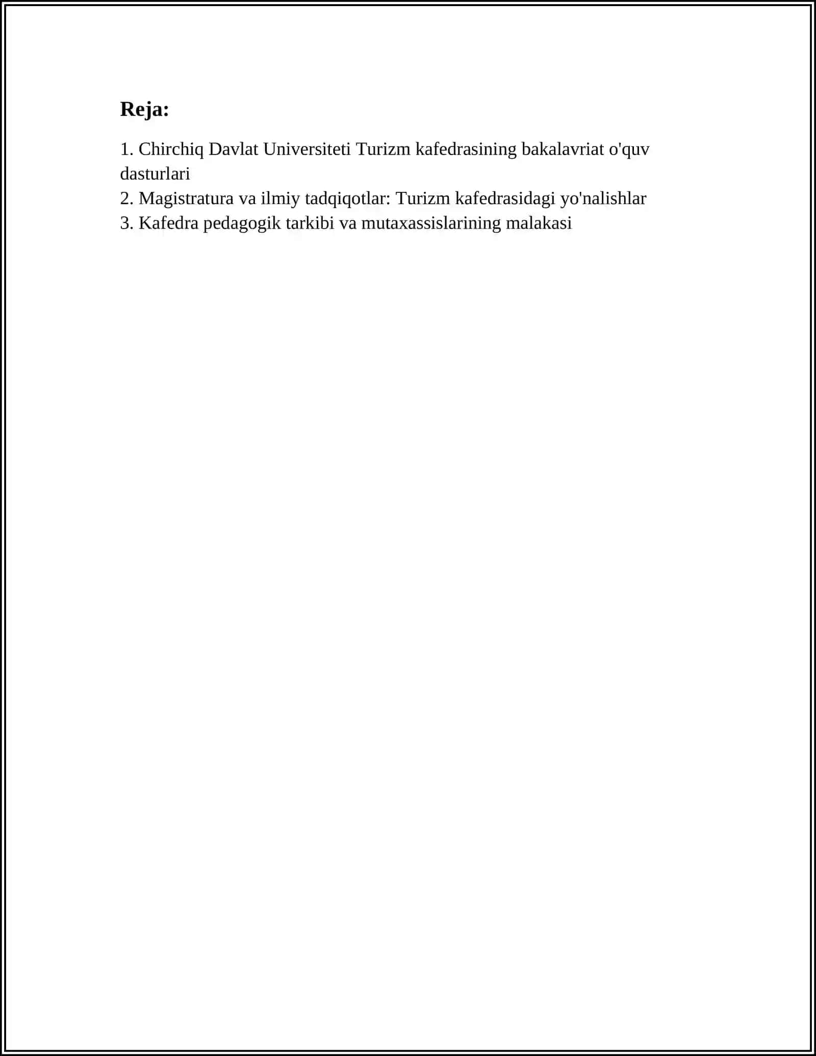 CHIRCHIQ DAVLAT UNIVERSITETI TURIZM KAFEDRASI 2