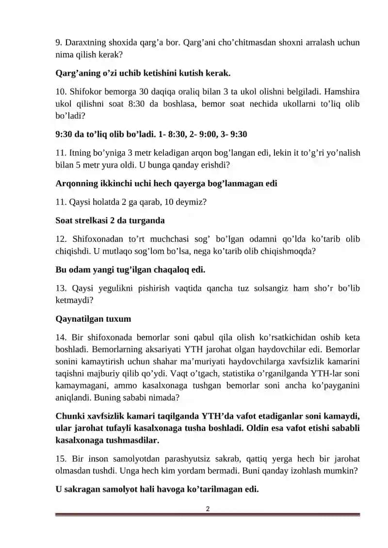 Mantiqiy savollar javoblari bilan 2
