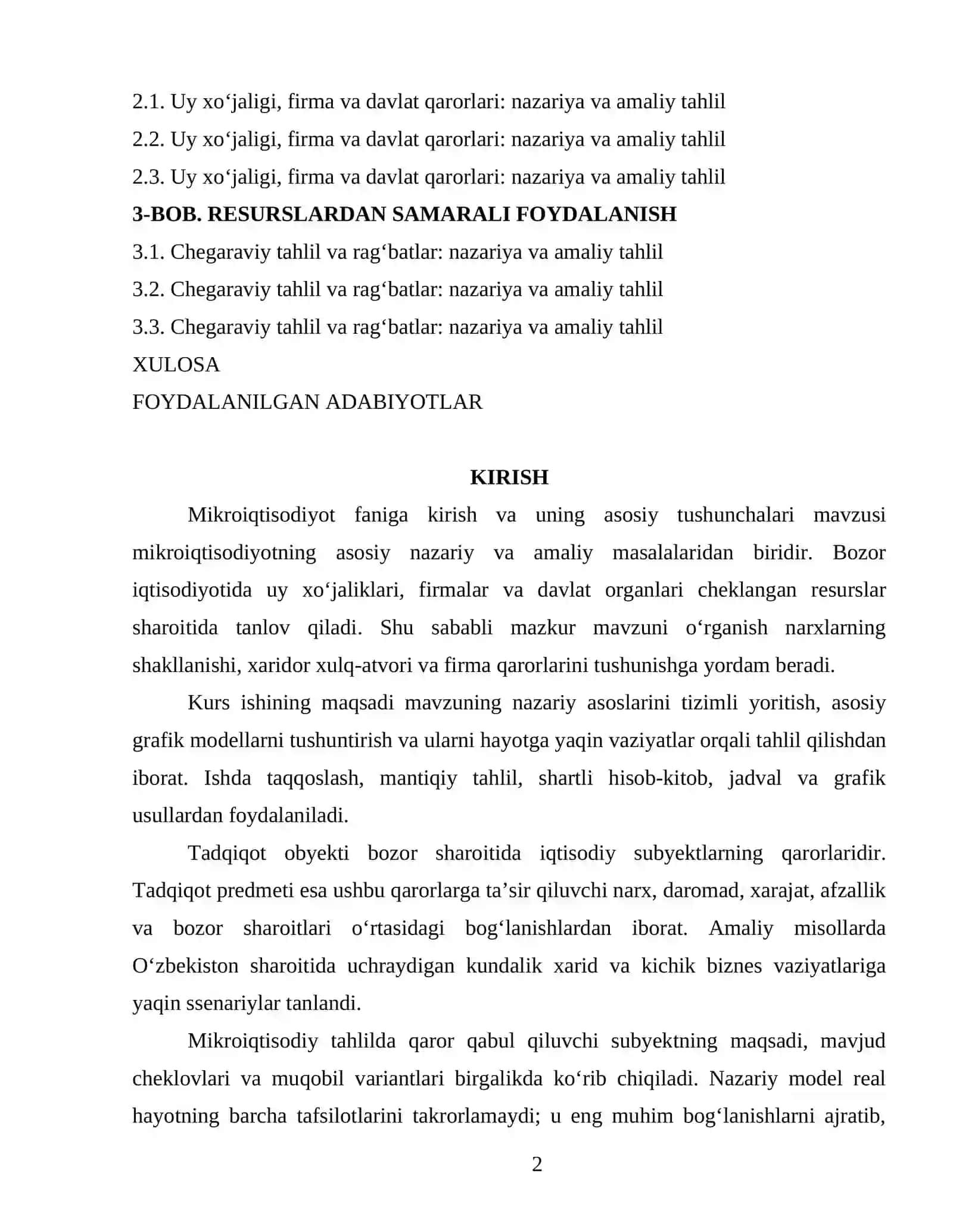 MIKROIQTISODIYOT FANIGA KIRISH VA UNING ASOSIY TUSHUNCHALARI 2