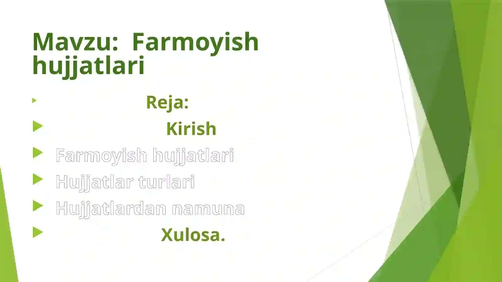 FARMOYISH HUJJATLARIGA OID TAQDIMOT 2