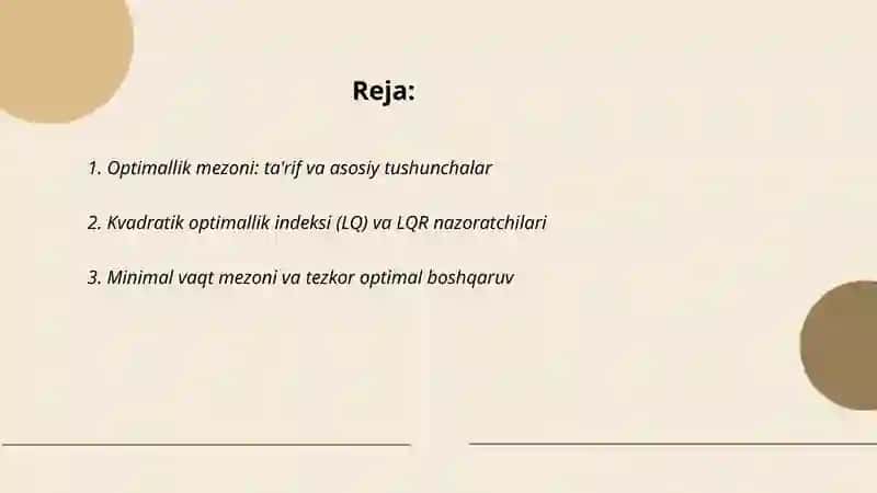 Avtomatik boshqarish sistemalarining optimallik mezoni 2