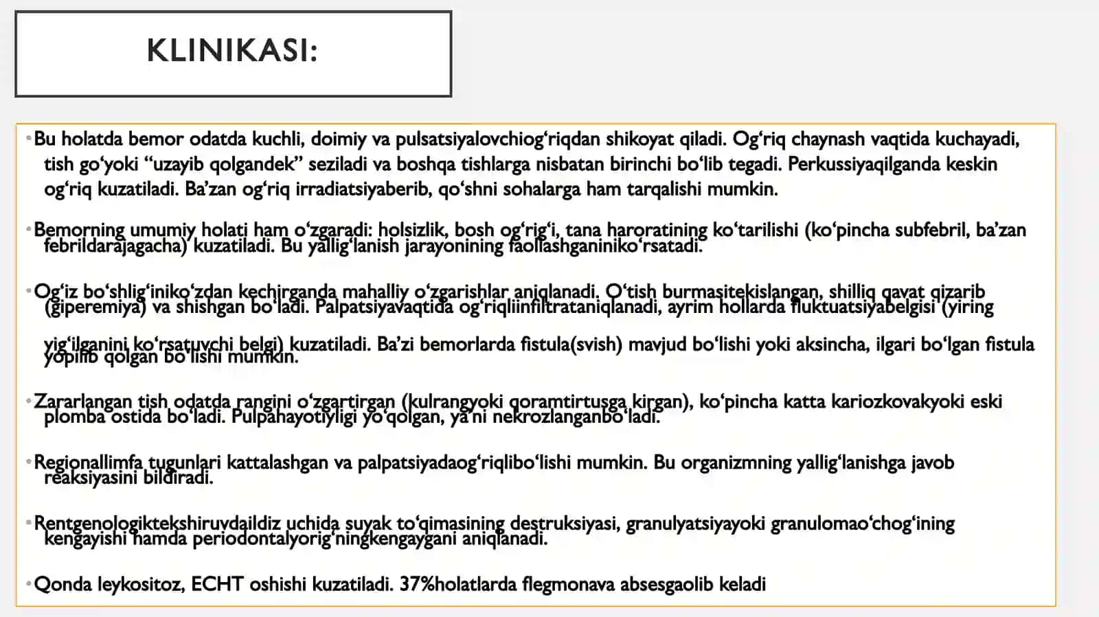 ZOʻRAYISHBOSQICHIDAGI SURUNKALIPERIODONTIT 2
