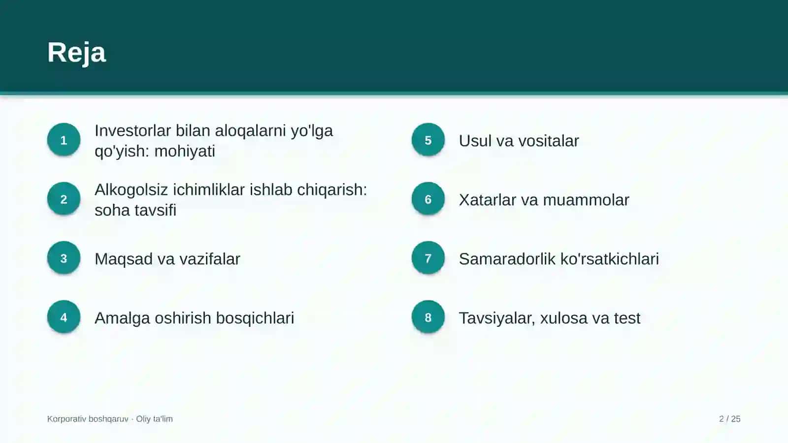 alkogolsiz ichimliklar ishlab chiqarishda investorlar bilan aloqalarni yo'lga qo'yish 9345 2
