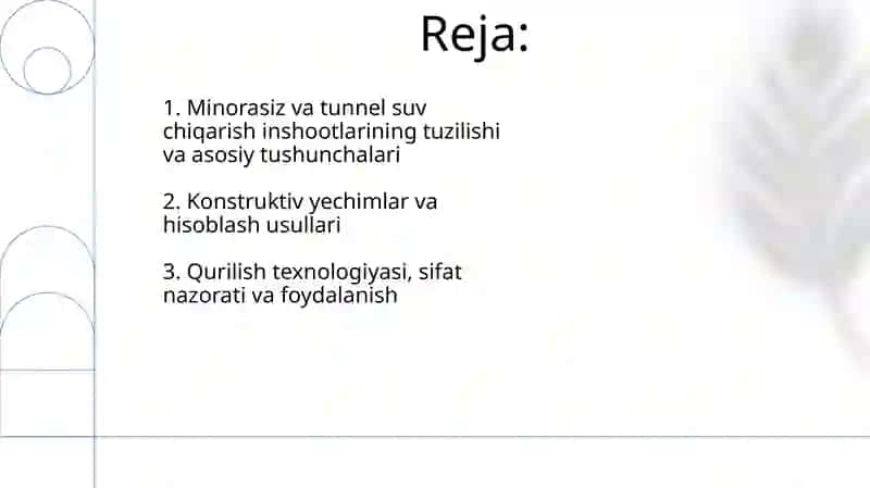 Minorasiz va Tunnel Suv Chiqarish Inshootlarining Tuzilishi va Asosiy Tushunchalari 2