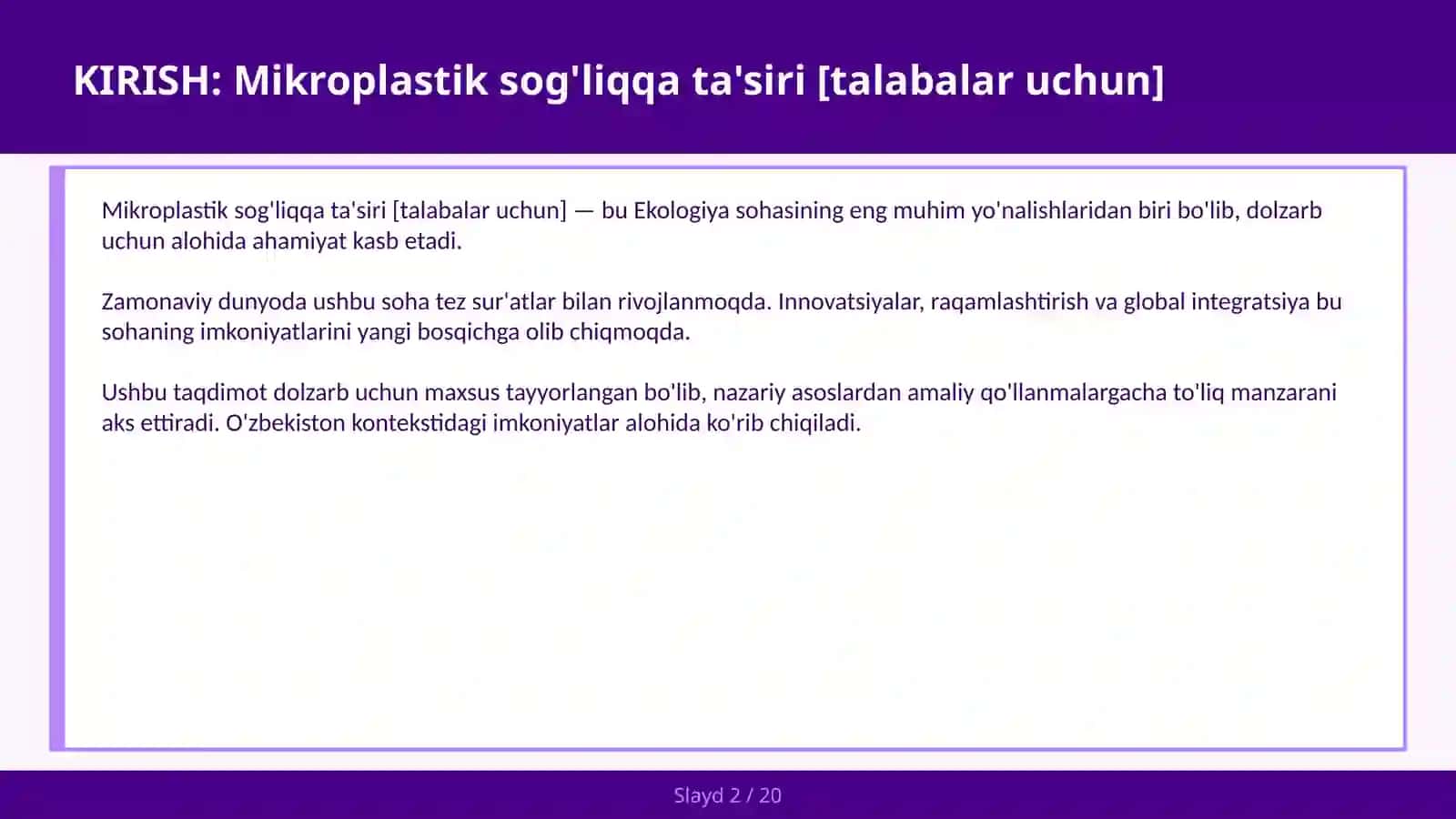 Mikroplastik sog'liqqa ta'siri [talabalar uchun] 2