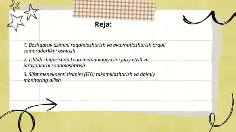 Ishlab chiqarish korxonalarida boshqaruv tizimini takomillashtirish orqali samaradorlikni oshirish 2