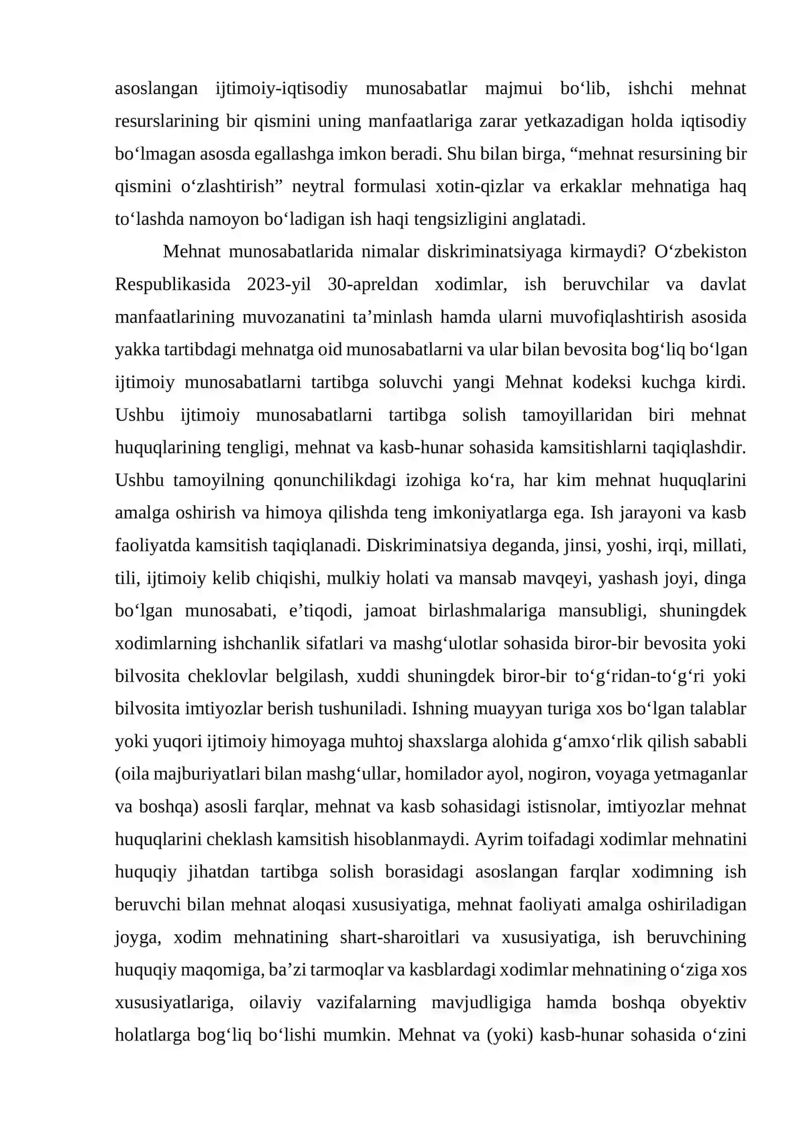 Mehnat va mulkiy sohalarda huquqlar tengligi va uni ta’minlash 2