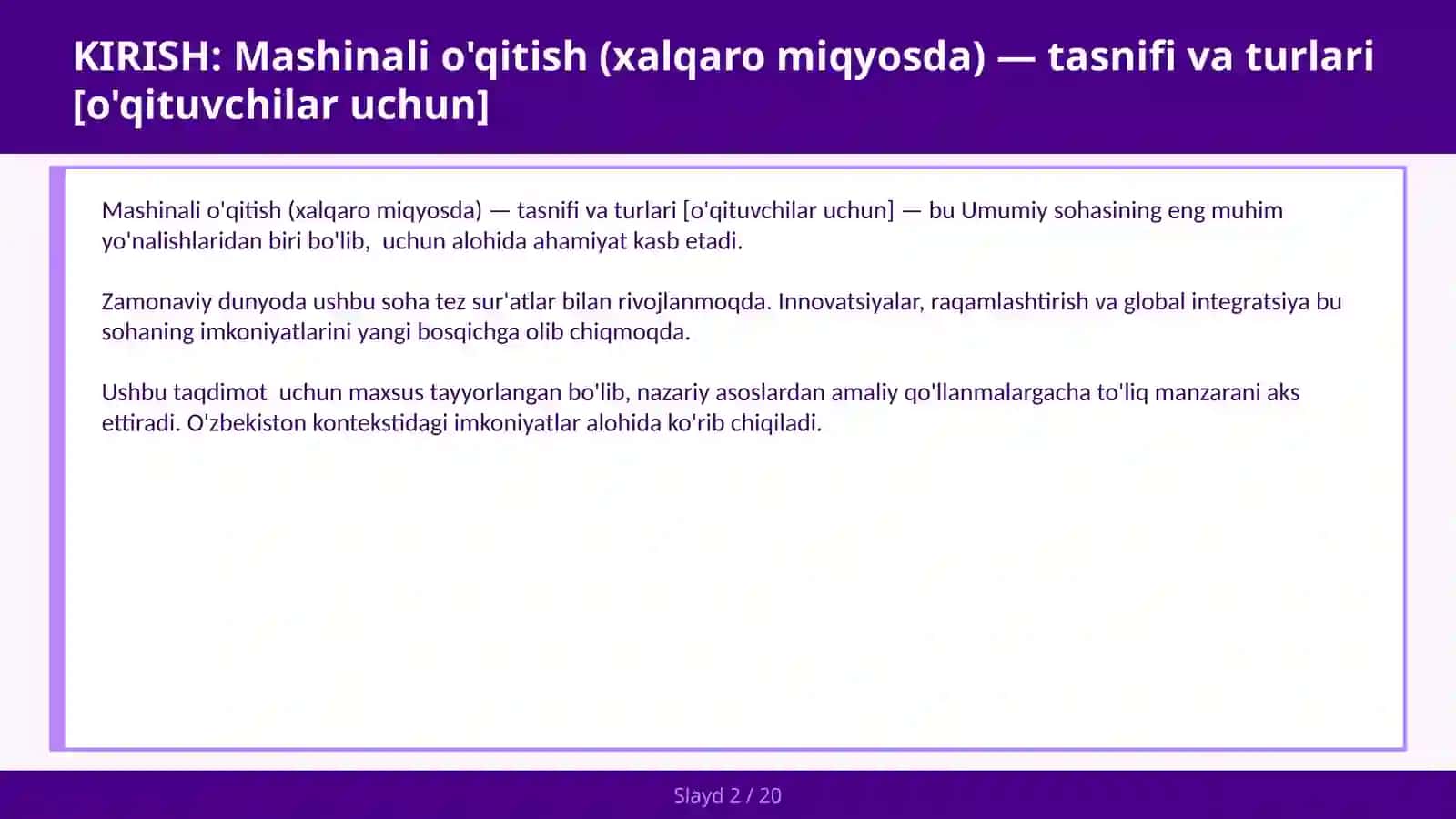 Mashinali o'qitish (xalqaro miqyosda) — tasnifi va turlari [o'qituvchilar uchun] 2