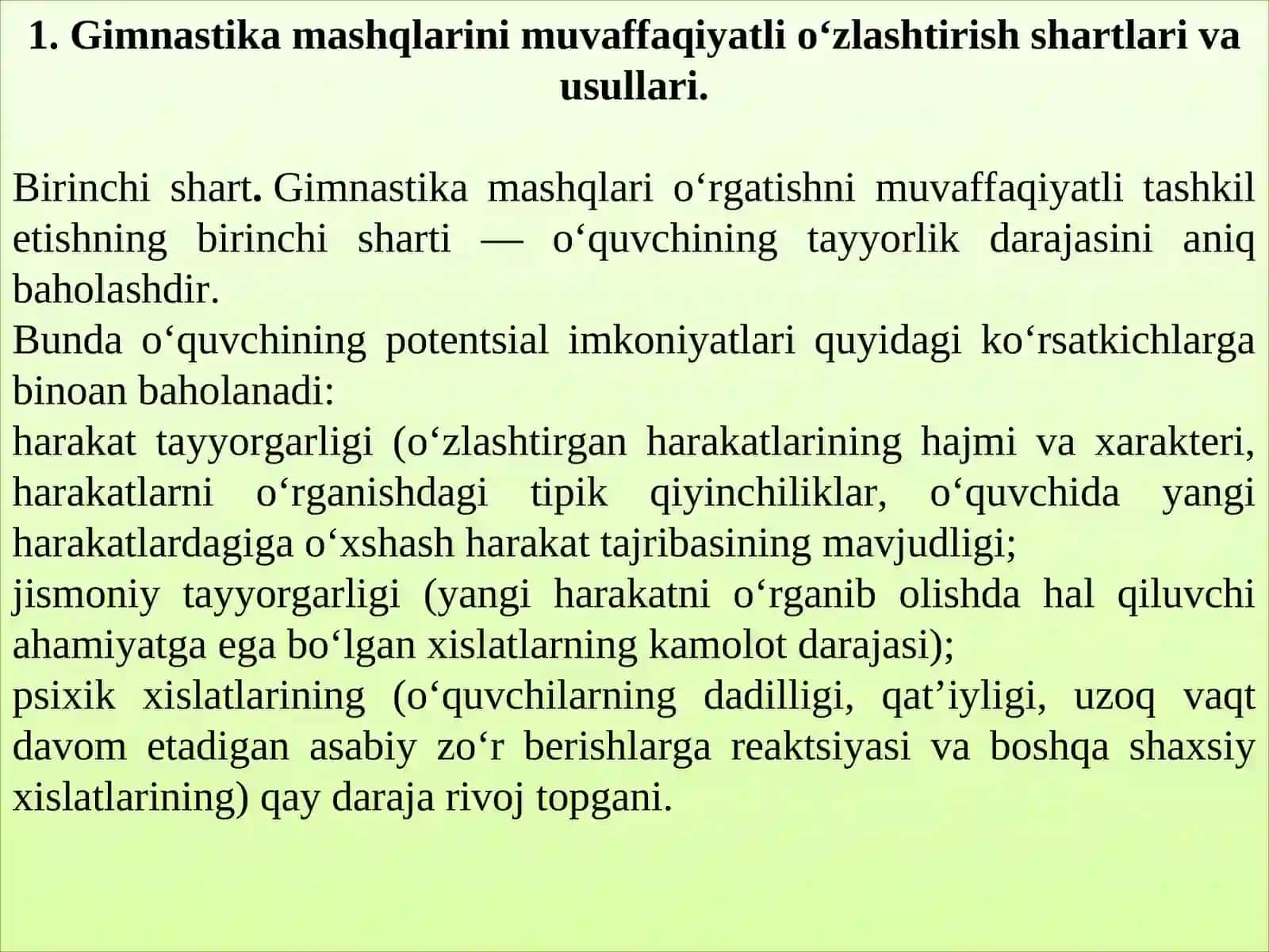 GIMNASTIKA DARSIDA JISMONIY YUKNI BOSHQARISH 2