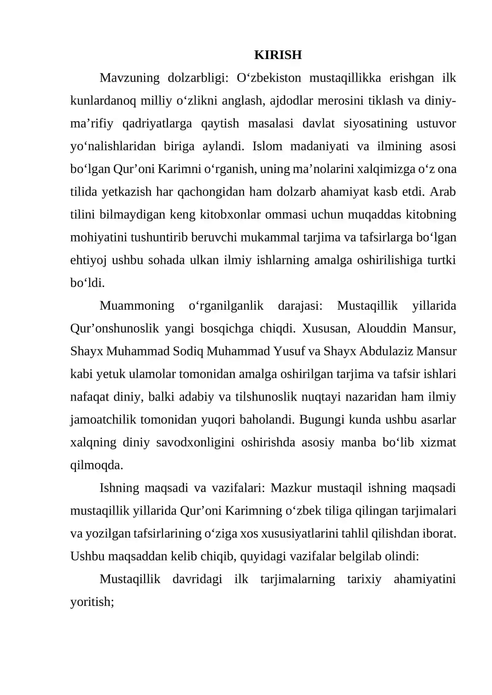 MUSTAQILLIK YILLARIDA QUR'ONNING OʻZBEK TILIGA TARJIMA QILINISHI VA TAFSIRLARI HAQIDA 2