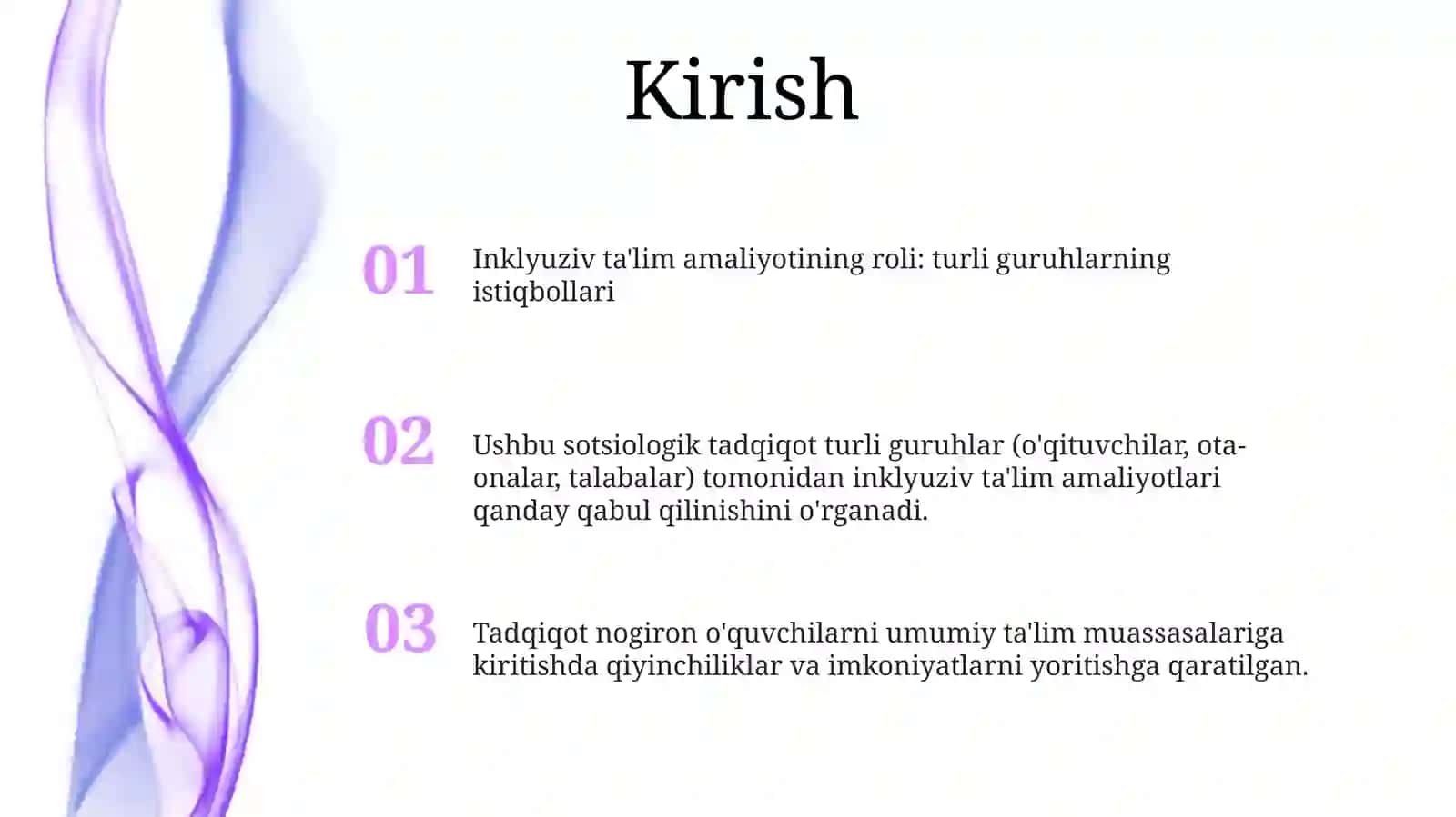 Inklyuziv Talim GʻOyalarini Amaliyotga Tadbiq Etish BoʻYicha Turli Guruhlarga Mansub Respondentlarning Fikrlarini Aniqlashga Qaratilgan Sotsiologik Tadqiqotlar 2