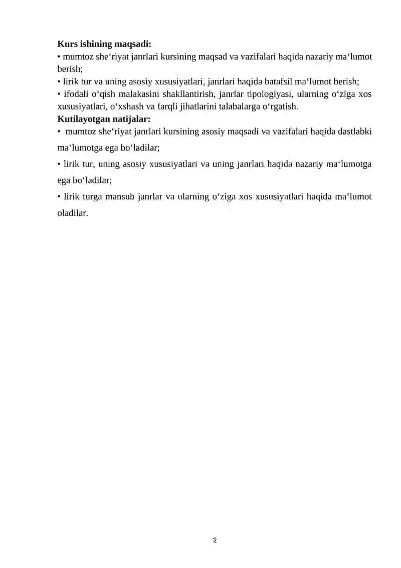 Lirik turga mansub janrlar va ularning o‘zbek mumtoz adabiyotidagi o‘rni 2