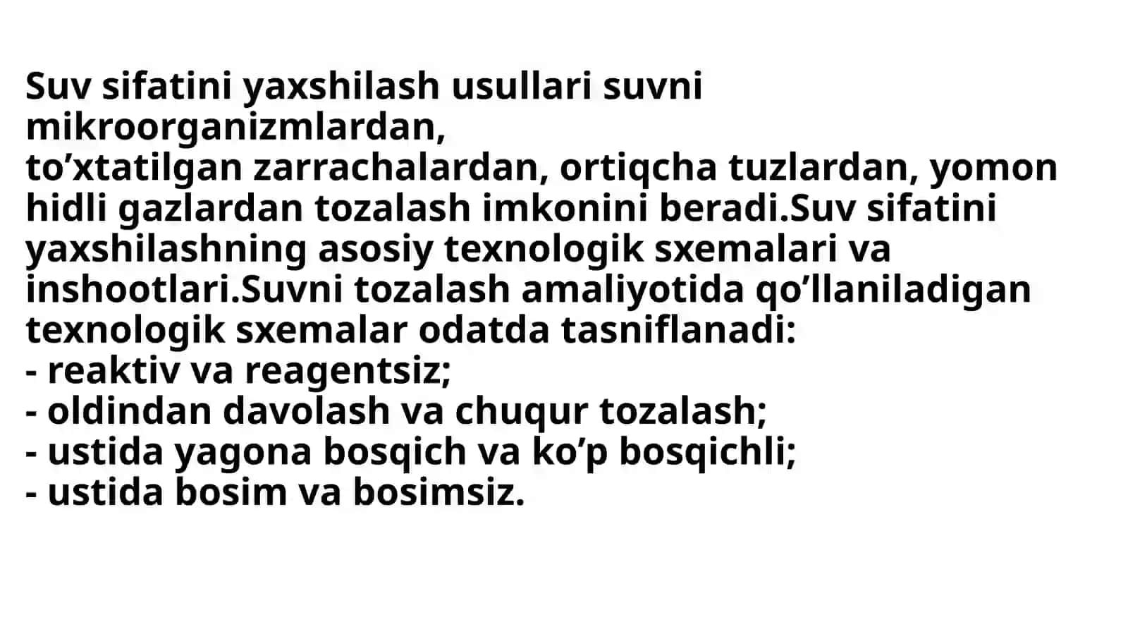 Ichimlik suvi sifatini yaxshilashning asosiy usullari 2