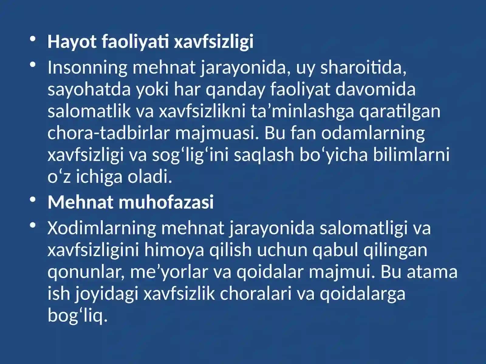 Hayot faoliyati xavfsizligi fanidan glosariy tuzish 2