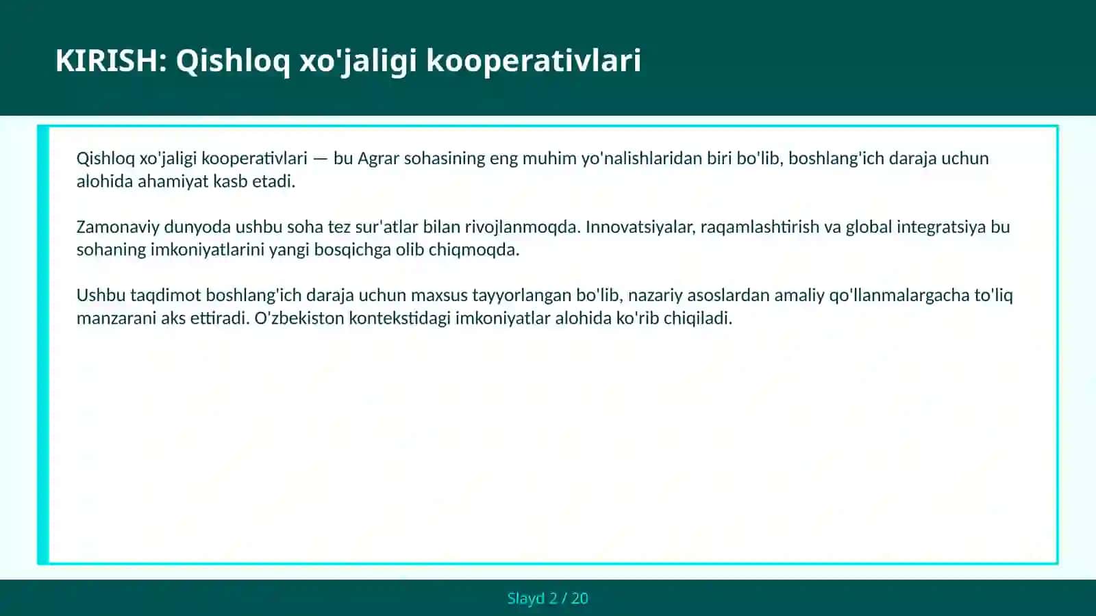 QISHLOQ XO'JALIGI KOOPERATIVLARI 2