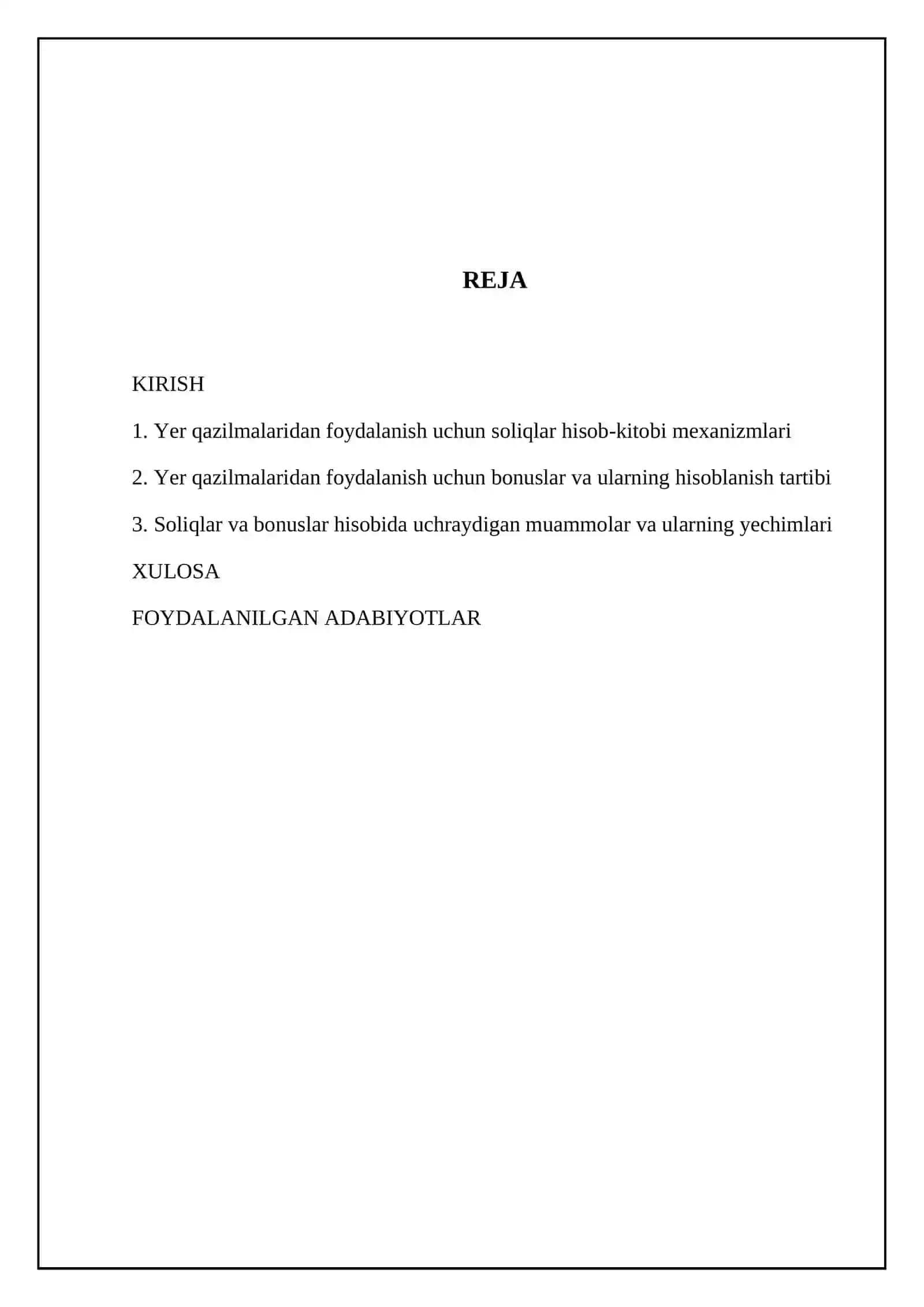 Yеr qа’ridаn fоydаlаngаnlik uchun sоliqlаr vа bоnuslаr hisоbi 2