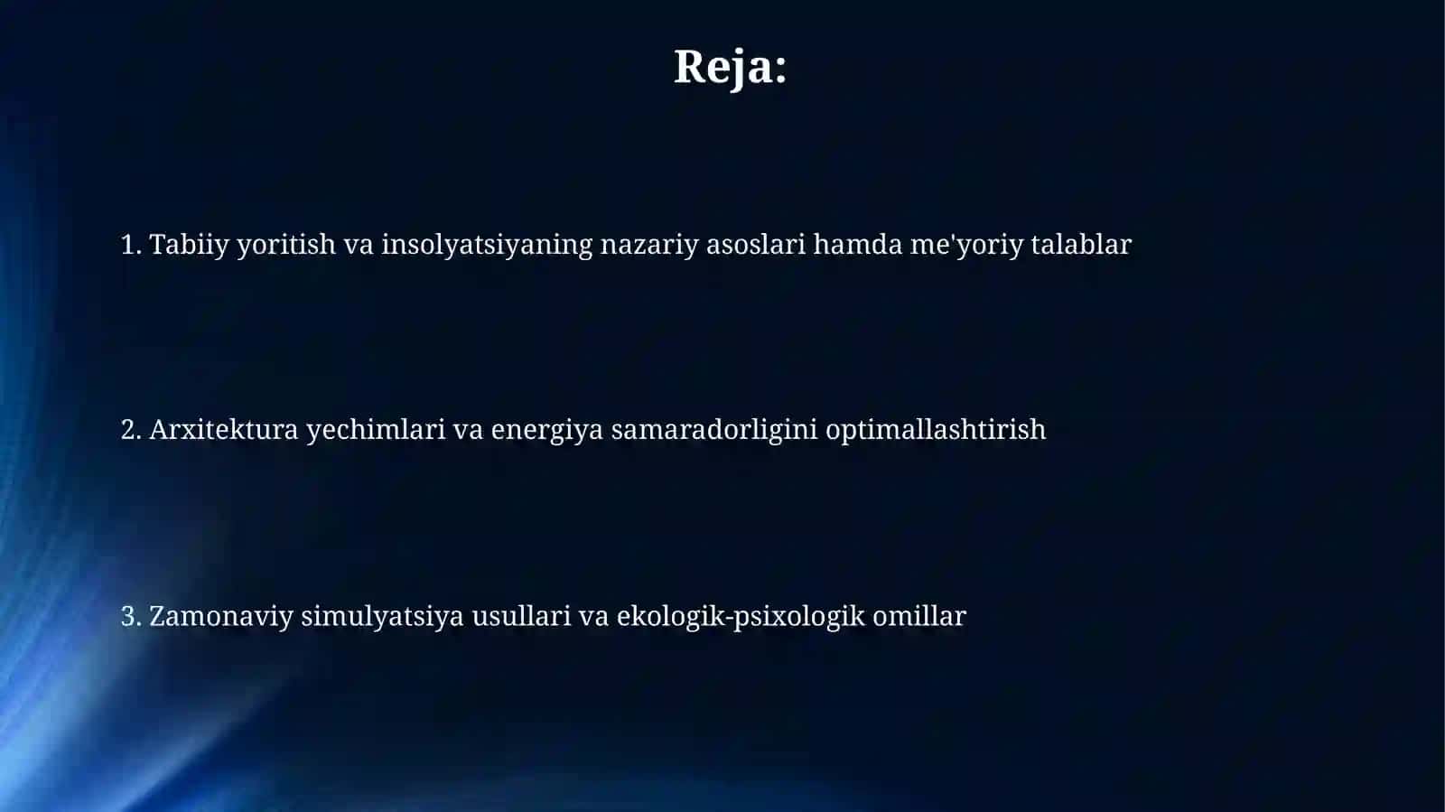 Tabiiy yoritish va insolyatsiya nazariyalari 2