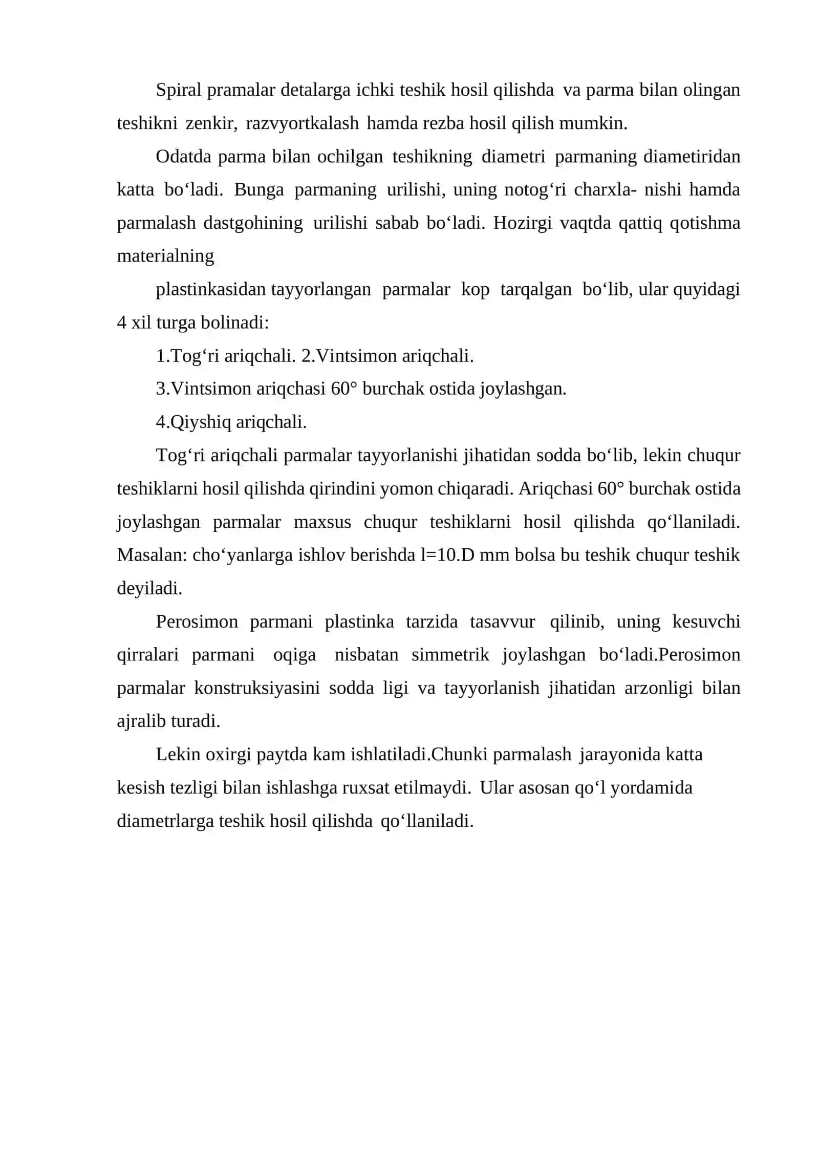 Qopqoq Detalining Teshiklarini Hosil Qilishda Foydalaniladigan Parmalarning Xususiyatlari 2