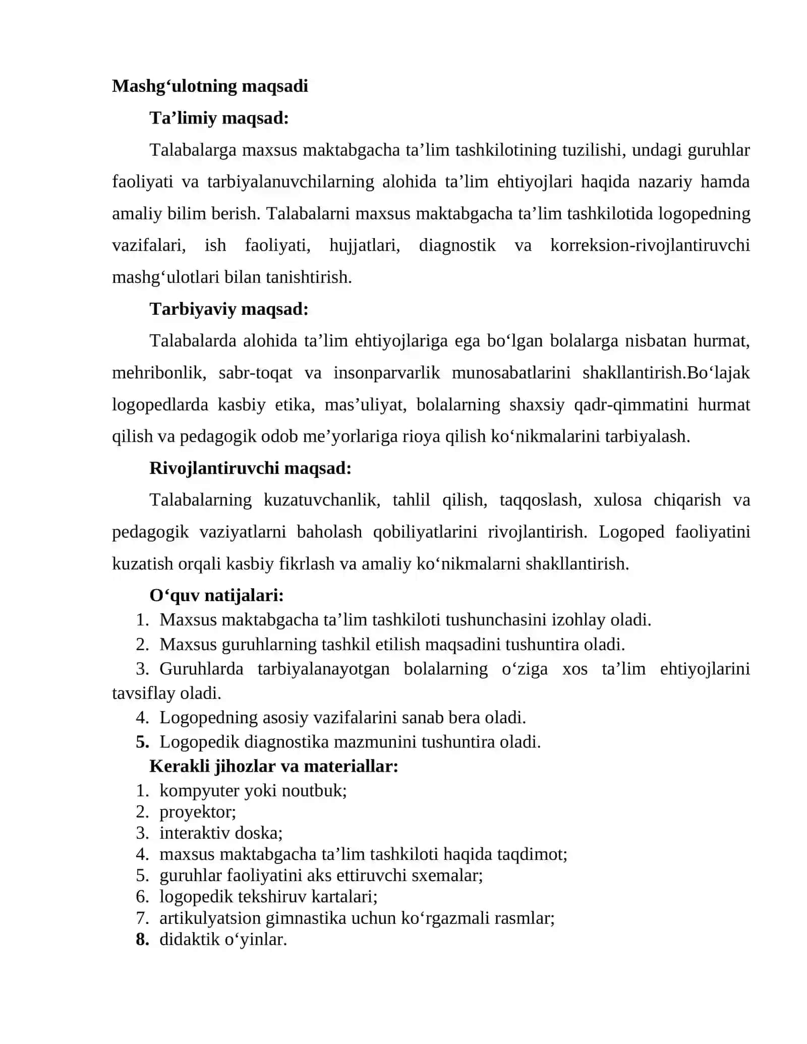 “Maxsus maktabgacha ta’lim tashkilotidagi guruhlar va ulardagi logoped ishi bilan tanishish” 2