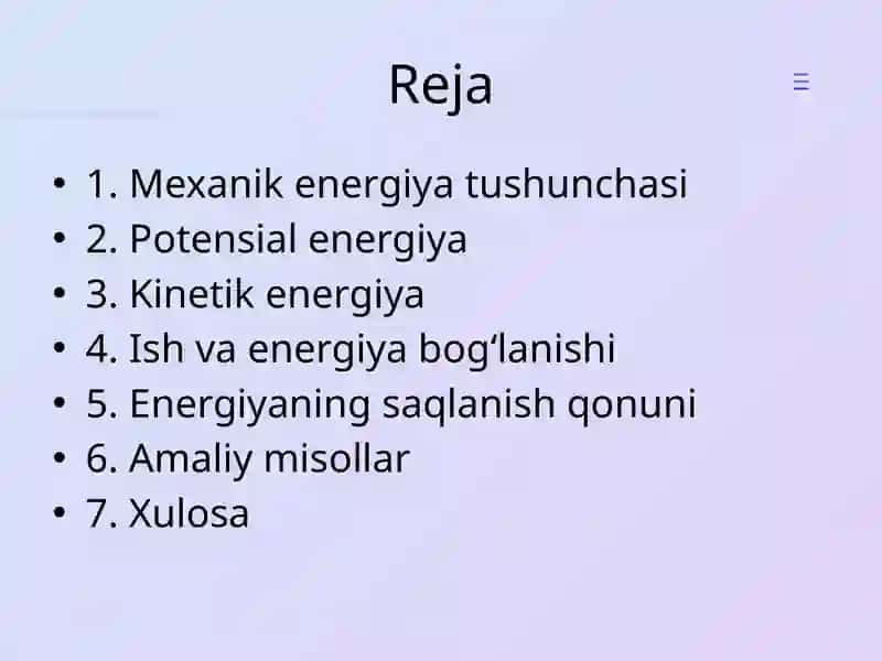 Mexanik energiya saqlanish qonuni 2
