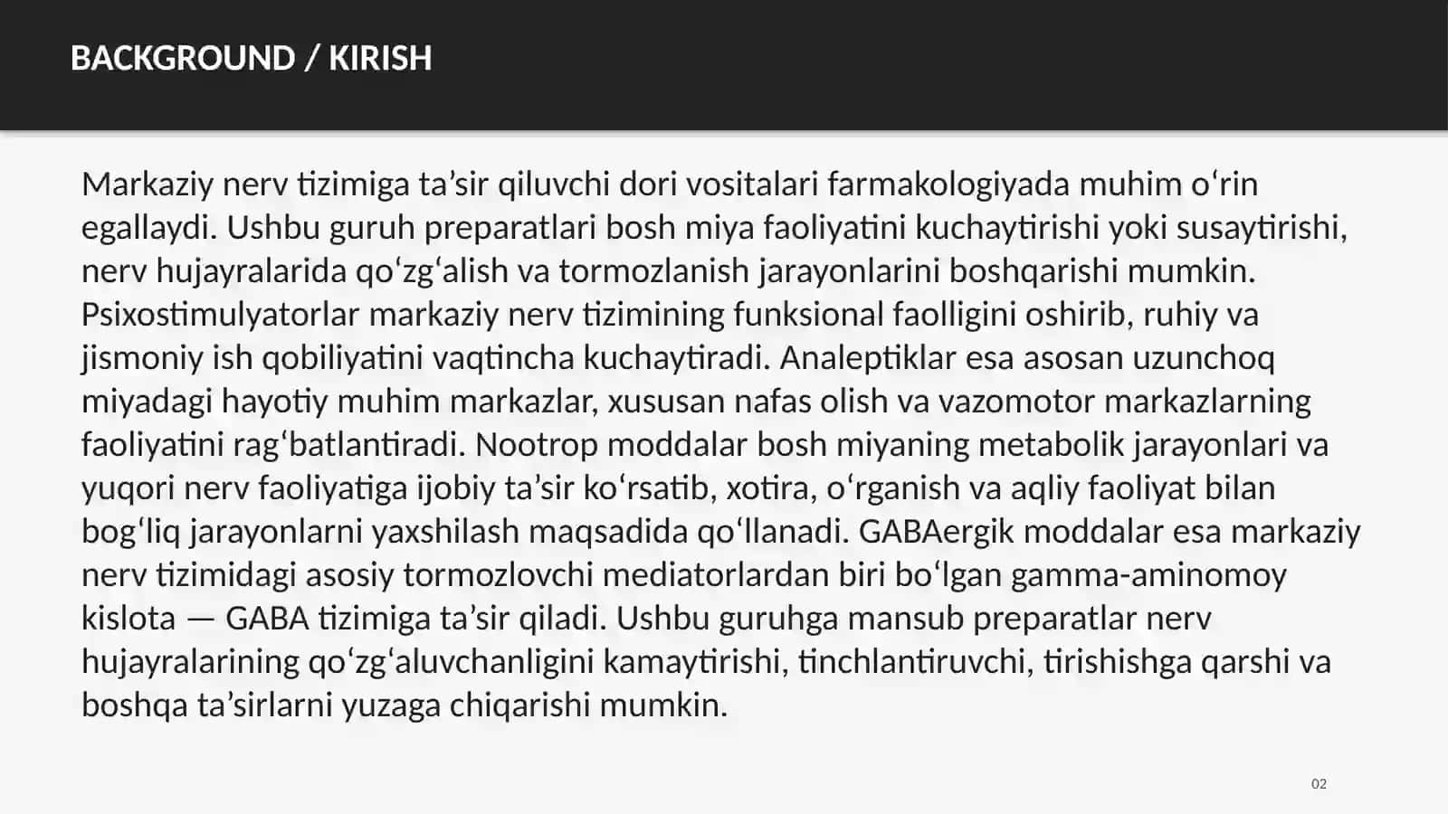 Psixostimulyatorlar, analeptiklarnootrop va GABAergik moddalar 2