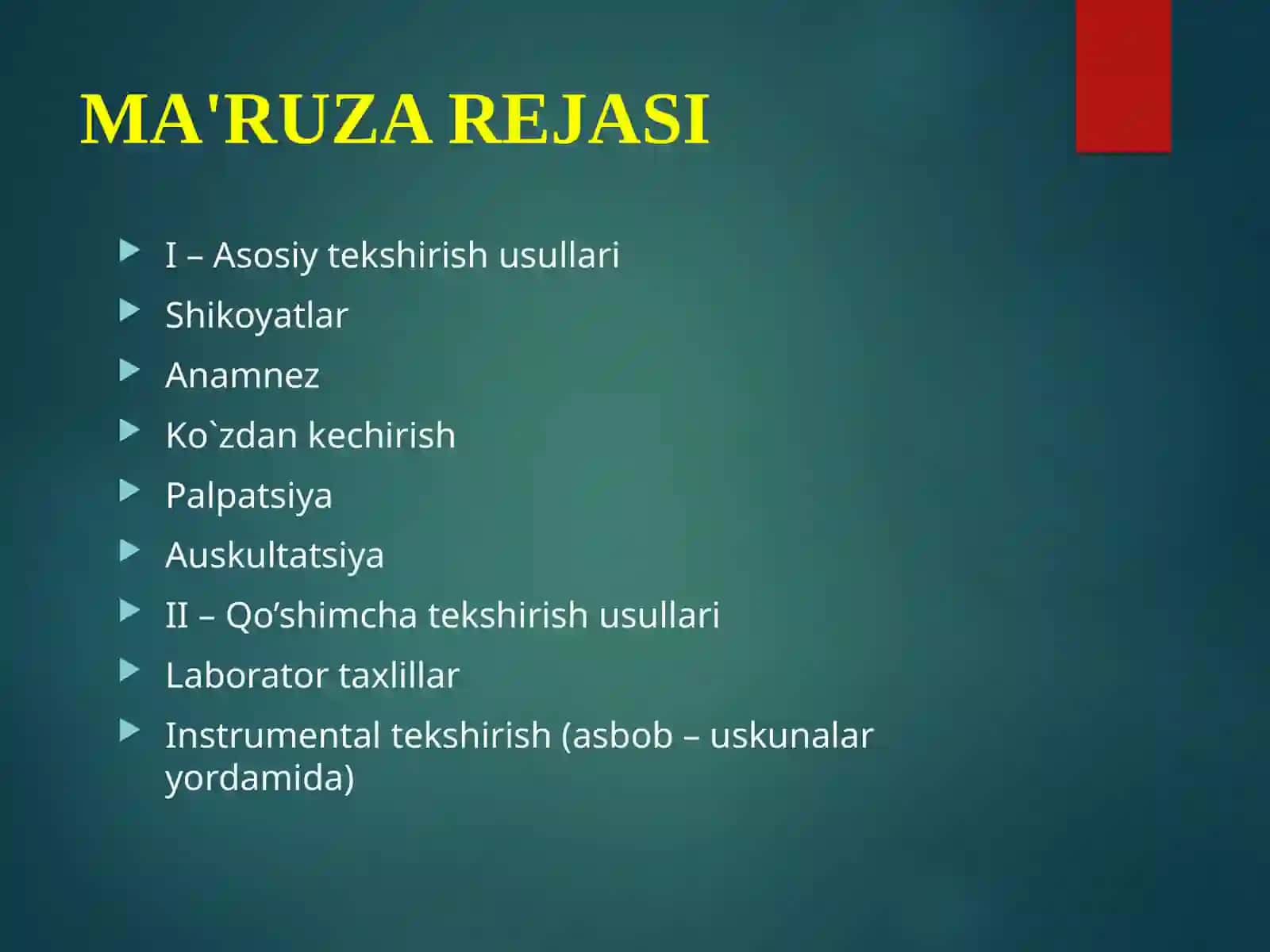 OSHQOZON-ICHAK TIZIMI KASALLIKLARI BILAN OG’RIGAN BEMORLARNI TEKSHIRISH USULLARI 2