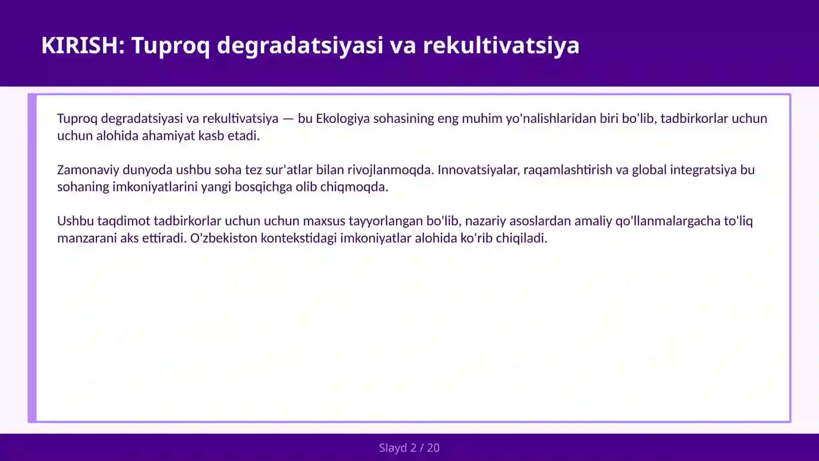Tuproq Degradatsiyasi va Rekultivatsiya 2