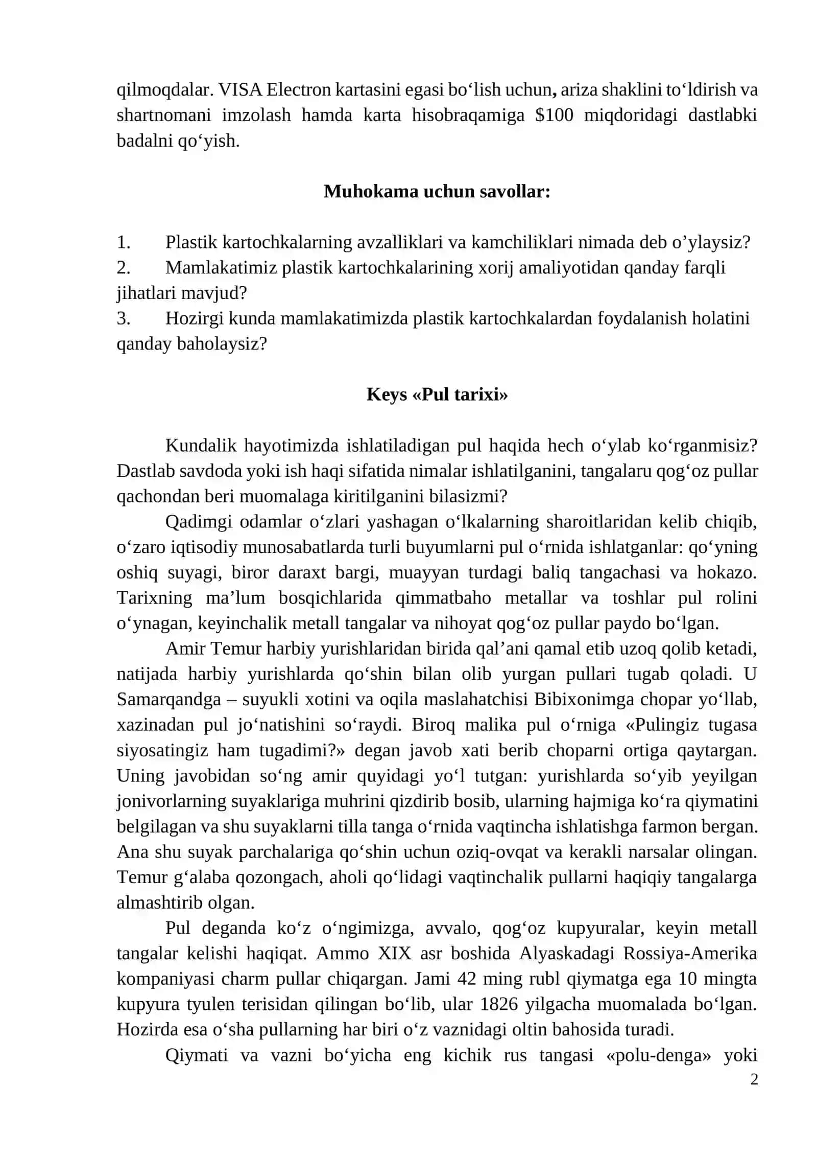 "PUL VA BANKLAR" FANIDAN KEYSLAR TO‘PLAMI 2